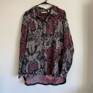 Soft Surroundings Chatham Top textured tapestry paisley brown red gray